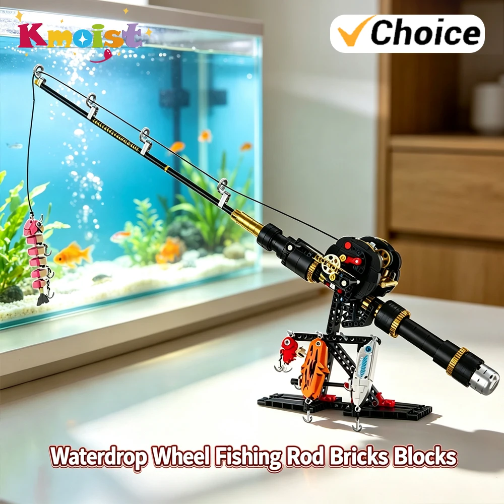 Assembly Fishing Rod Building Blocks Set Mechanical Transmission Simulation Fishing Reel Model Toys for Kids Adult Xmas Gifts