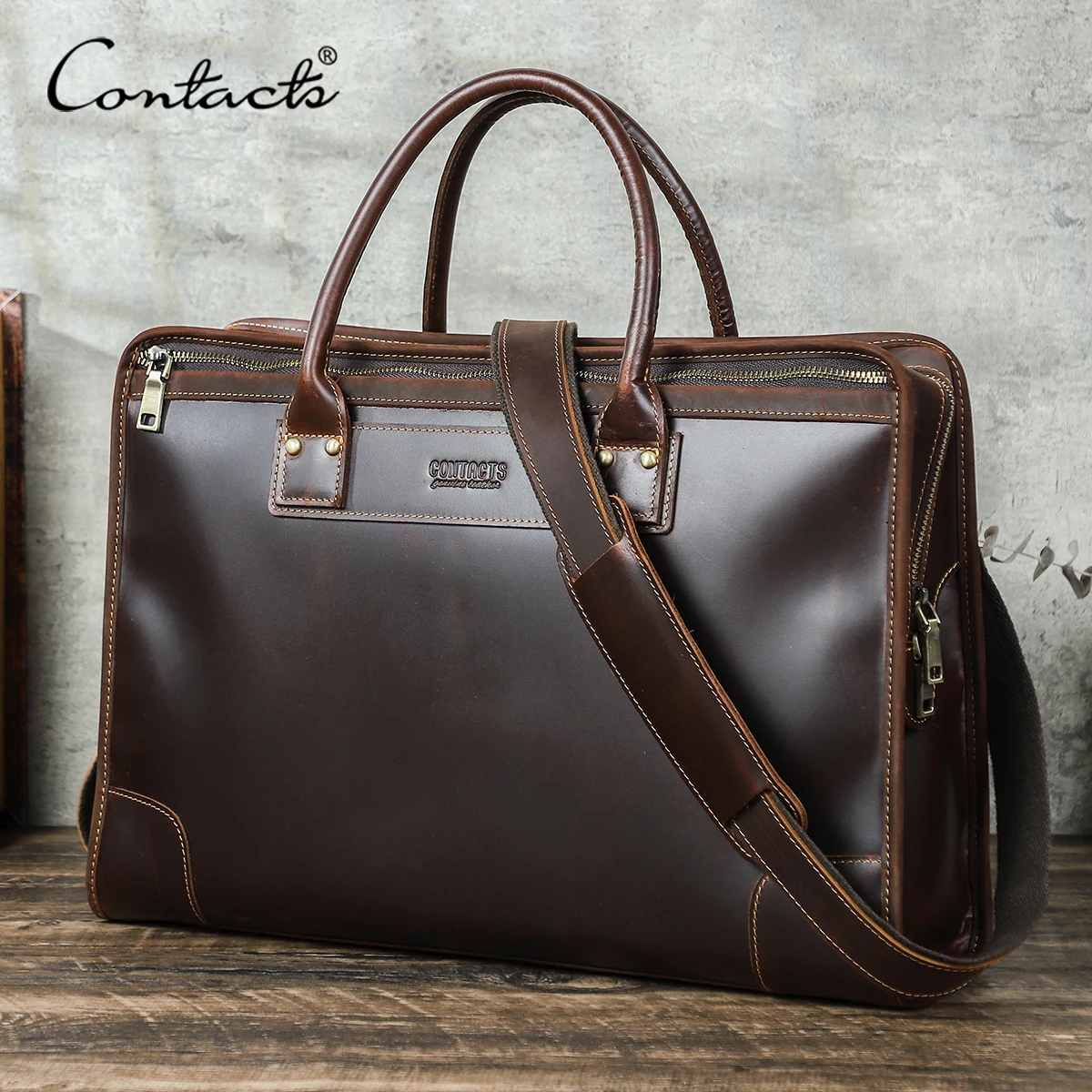 

Мужская деловая сумка CONTACT'S из натуральной кожи, портфель для офиса, кожаная рабочая сумка, сумка через плечо, сумка-мессенджер, сумка-тоут для ноутбука 14 дюймов, мужская