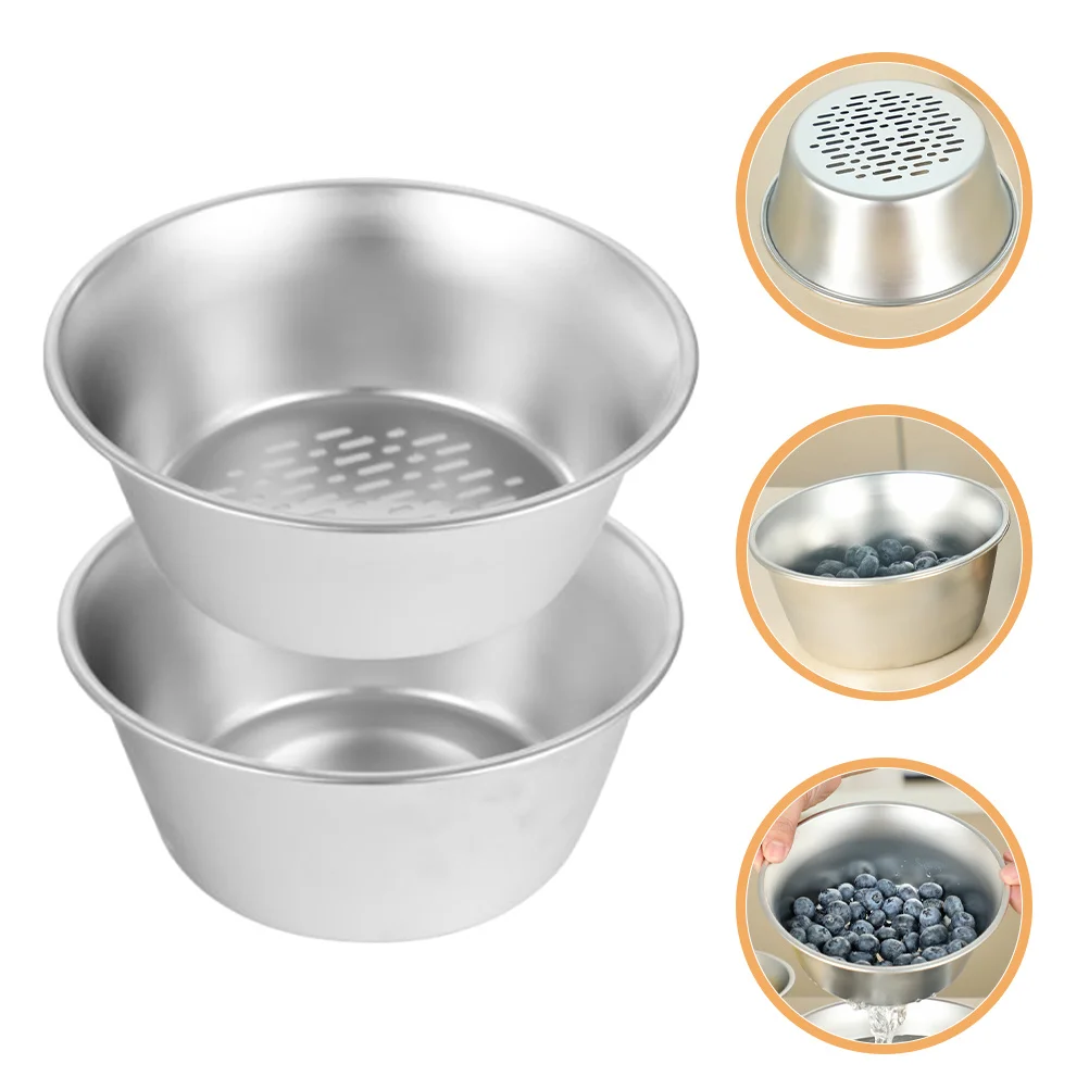 

1 set Stainless Steel Mesh Colander With Bowl Fine Mesh Strainer For Rice Vegetable Fruit Washing Drain Basket Kitchen Gadget