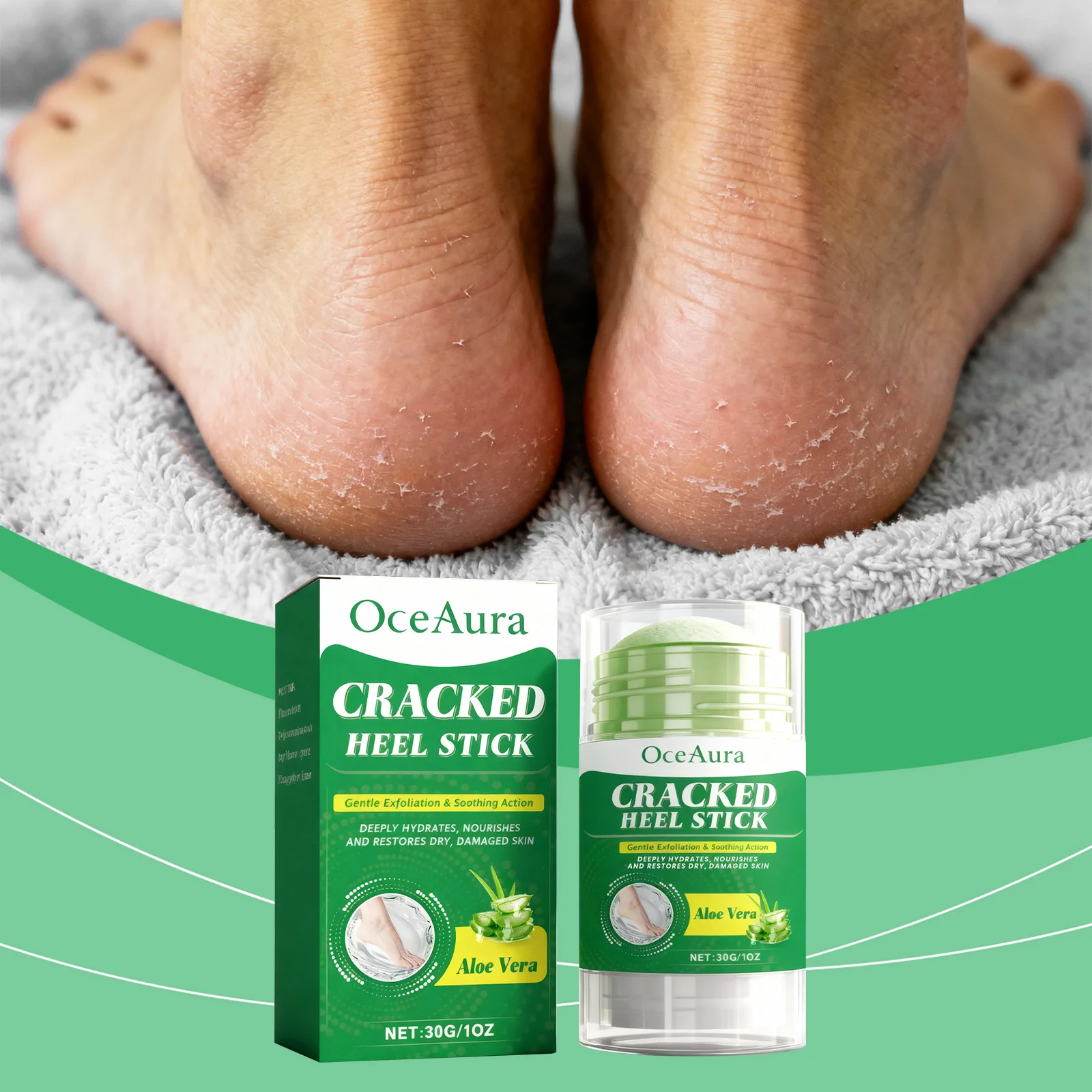 عصا بلسم إصلاح القدم مع زيت معدني للكعوب الجافة والمتشققة، مرطب صلب سريع الامتصاص، حجم السفر، العناية بالقدم، عطلة Gif #1