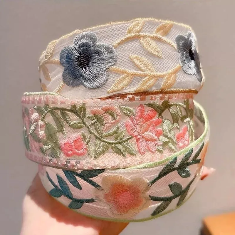 

Элегантная шифоновая повязка для волос с цветочной вышивкой, 1/3 шт., милая повязка на голову с цветочным принтом, тюрбан, обруч для женщин, модные аксессуары для волос