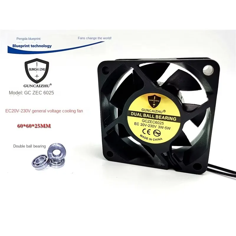 

pa 6025 Double Ball EC20V-230V Универсальный 24v36v48v110v220v 6 см Вентилятор охлаждения с переменной частотой 60*60*25 мм