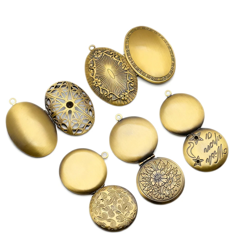 4pcs Flowers Photo Loclet Box Setting Antique Silver Bronze Rose Gold Color Plated Oval Cameo Base Blank Tray - view 5