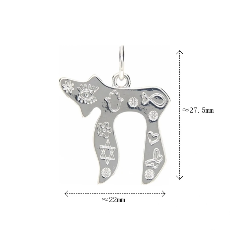10Pcs Jewish Kabbalah Religious Hebrew Chai Alphabet Pendant Silver Plated Copper Approx 22x27.5mm Jewelry Special Gift