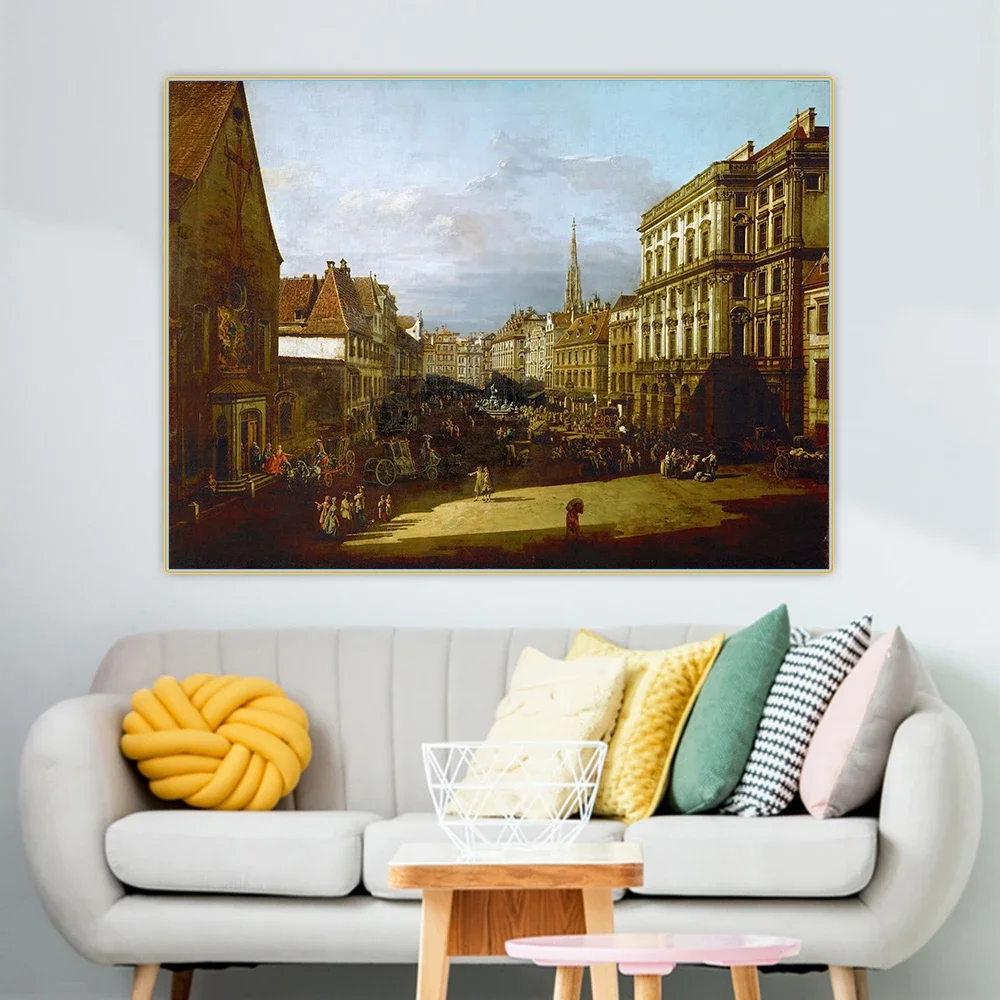 سيتون برناردو بيلوتو 《عرض فيينا، Mehlmarkt شاهد من جنوب غربي نحو شمال شرق》ديكور لوحة زيتية قماشية