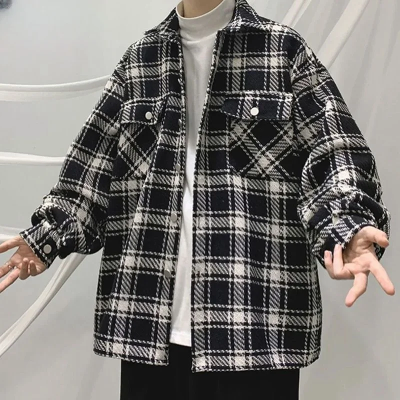 

Autumn Winter Large Size 300 Pou Plaid Jaet Men's Trendy Brand Oversize Small Fraance Sle Casual Coat Breathable Pol...