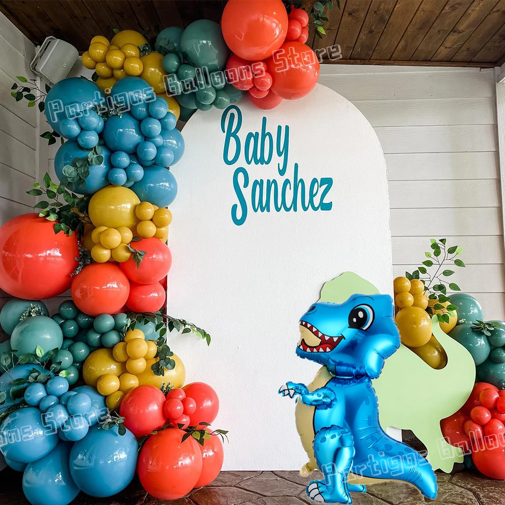 

120Pcs Dinosaur Balloons Garland Kit Green Yellow Blue Arch Inflatable Dino Foil Ball Jungle Safari Baby Shower Birthday Decor