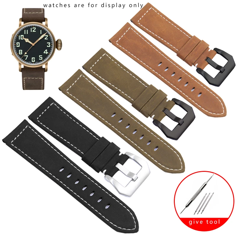 

Yopo Genuine Leather Watchstrap Black Brown Retro Matte Wristband For ZENITH Male's Watch Accessories