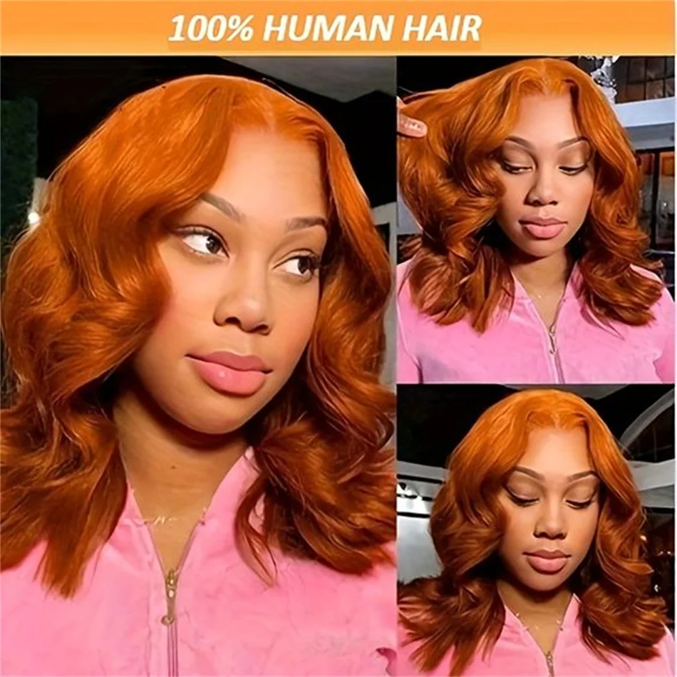 Short Bob Wig Human Hair 100% 13x4 Lace Front Human Hair Wigs Ginger Orange Brazilian Body Loose Wave Lace Front Wigs On Sale