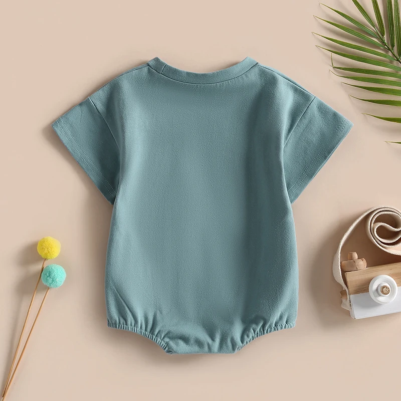 Fashion Baby Boy Girl Solid Color Short Sleeve Pocket Rompers Casual Summer Baby Jumpsuits Clothes Infant Playsuit Clothing