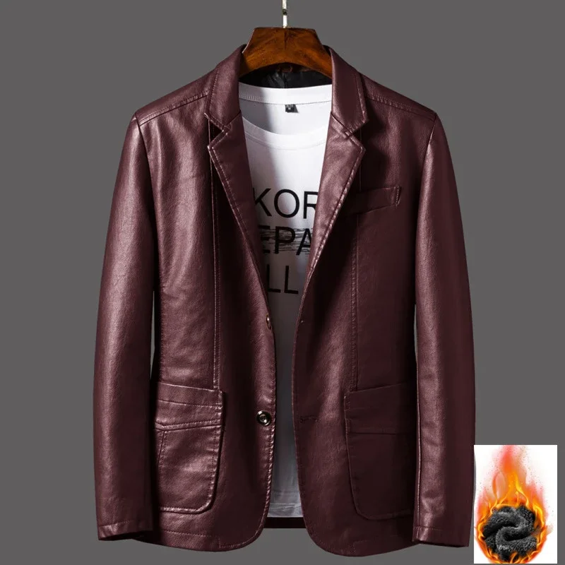 

Men's Business Casual Middle-aged Young People Fashionable Slim Leather Jacket Autumn Awinter Plus Velvet