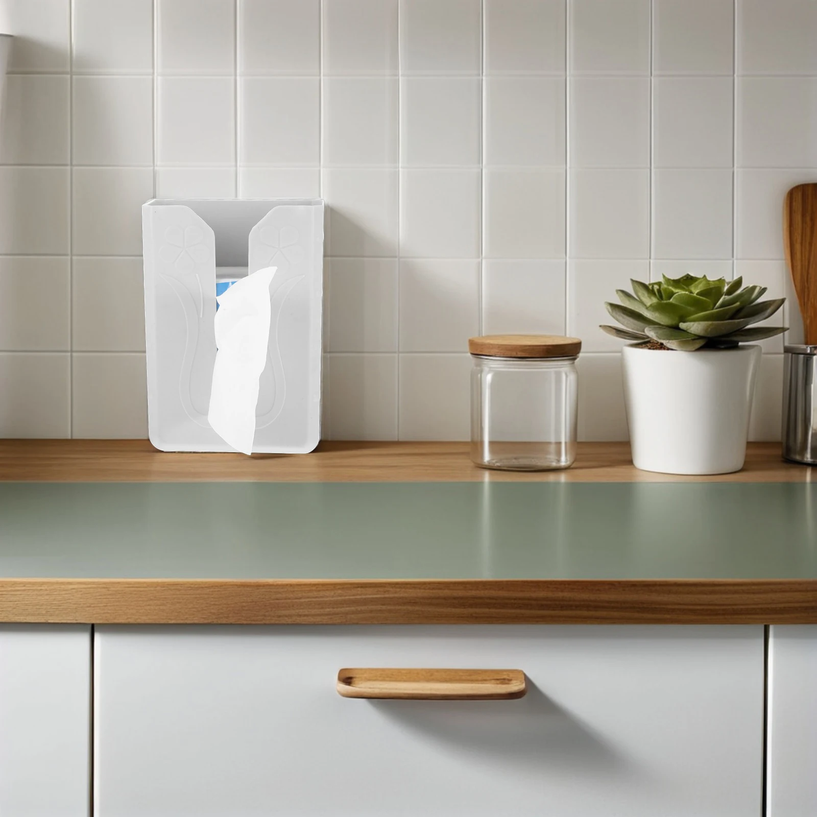 

Kitchen Paper Towel Holder Tissue Box Grey Plastic No Drilling Adhesive Kitchen Tissue Paper Holder Storage Container