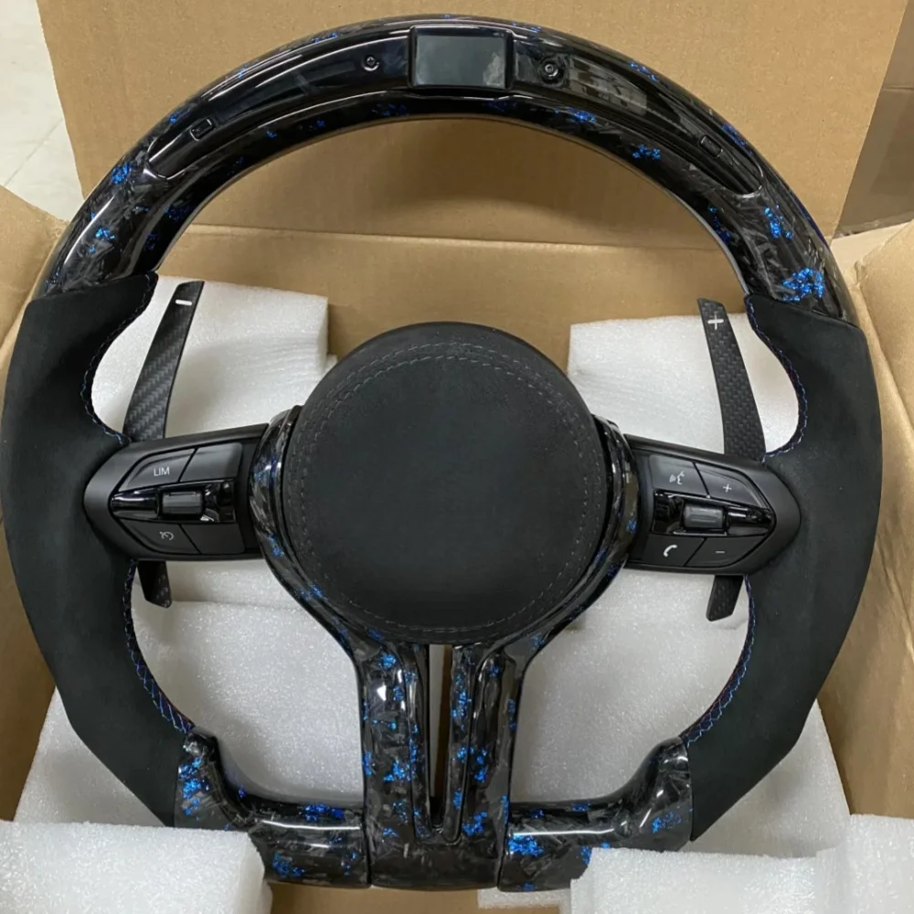 

LED Steering Wheel Suede Blue Forged Carbon Fiber Car Steering Wheel For BMW F10 F11 F30 F31 F34 F32 F33 F36 F20 F21 F22 F23