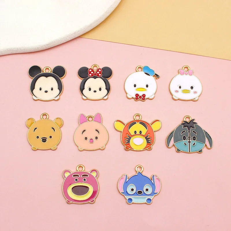 10PCS Disney Mickey Family Winnie The Pooh Series DIY Accessories Cartoon Earrings Necklace Pendant Couple Doll Keychain Pendant