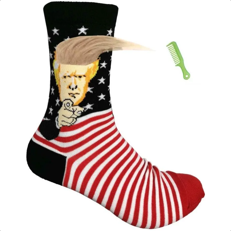 

2024 Trump Socks with Hair Donald Trump Realistic Hair Novelty Socks Gag Gifts with Free Comb