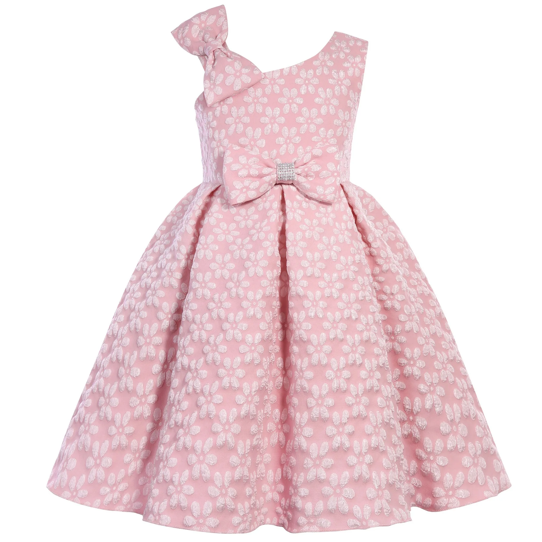 New Summer Girls One Shoulder Dress Floral Bow Sleeveless Fashion Little Princess Dresses For Performance Outfit Kids Clothes