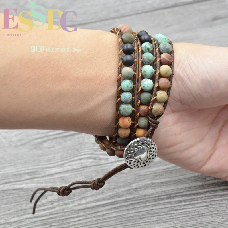 new-design-natural-gems-stone-onyx-beaded-multi-layer-wrap-bracelet-alloy-heart-clasp-unisex-fashion-boho-jewelry-wholesale