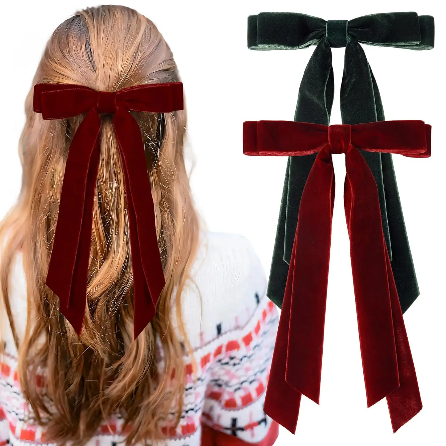 

Velvet Hair Bows Ribbon Hair Clip Wine Red Green Accessories Ponytail Holder Accessories Slides Metal Clips Hair Bow for Women G