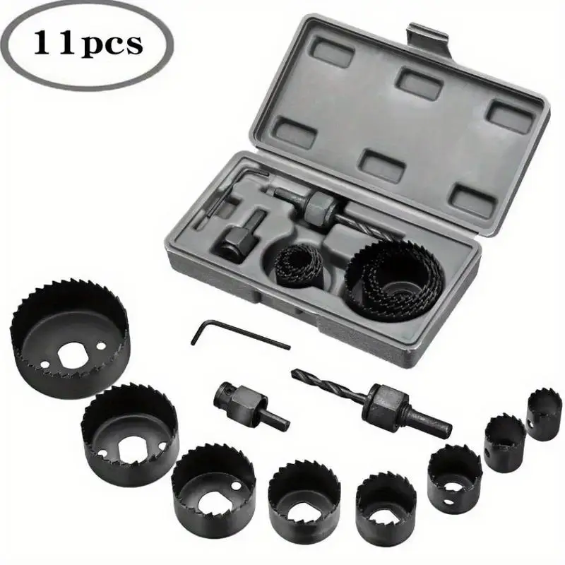 11pcs/Set Hole Saw Kit Durable Carbon Steel Metal Circle Power Drill Cutter for Wood PVC Plastic