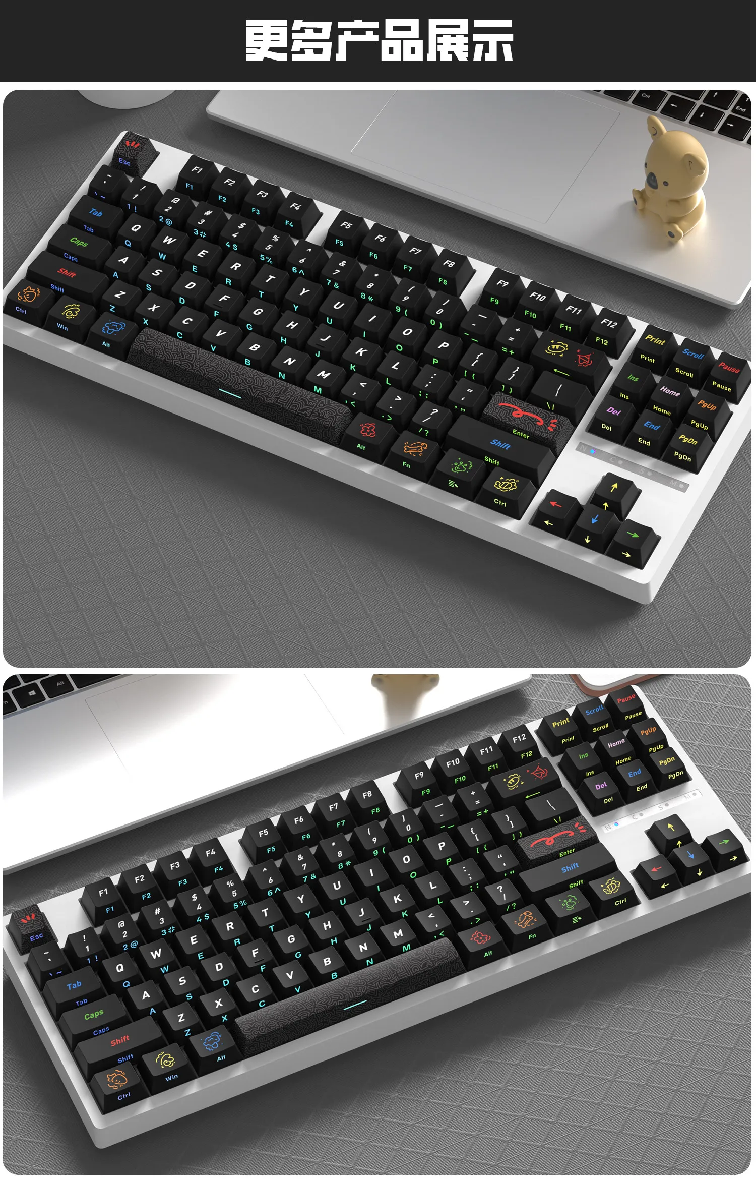Side engraving graffiti theme keycap PBT + PC material multi-color keycap original five-sided hot sublimation does not fade