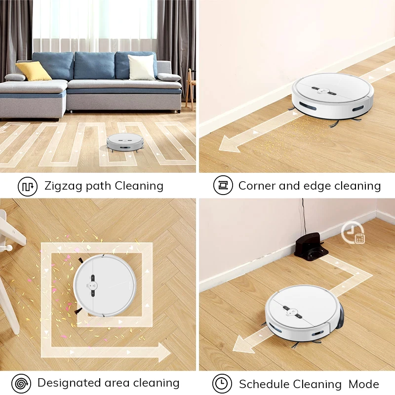 Robot aspirador de barrido, barredora con Wifi, aplicación Alexa, Control remoto, tanque de agua de 180ml, 4400mAH, sincronización programada, recarga automática