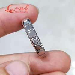 2mm round engraved square Band 925 Sterling Silver D Color VVS Round Moissanite Diamond Jewelry making wedding dating
