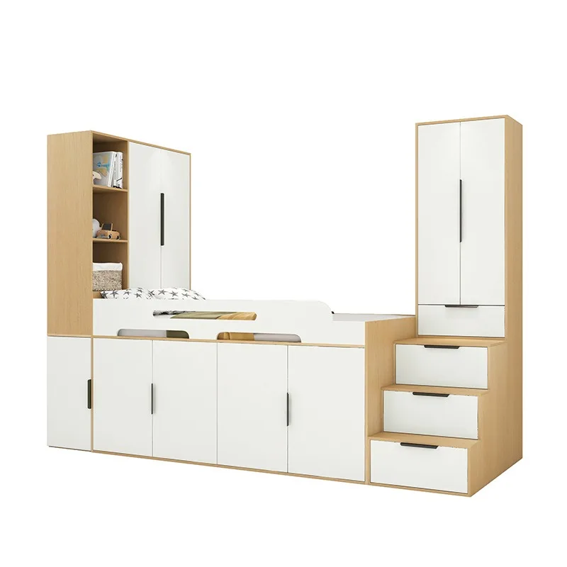 Half staircase bed against the wall wardrobe bed high combination bed