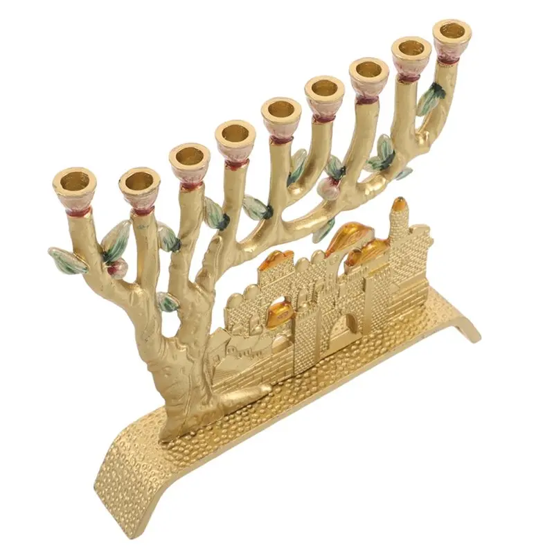 ABJT-Luxury 9-Branch Hanukkah Light Holder Religious Decor Candelabra For Jewish Holiday Table Home
