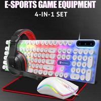 Gaming Keyboard and Mouse and Mouse Pad and Gaming Headset LED RGB Backlight Bundle for Pc Gamer Work Study 4 in 1