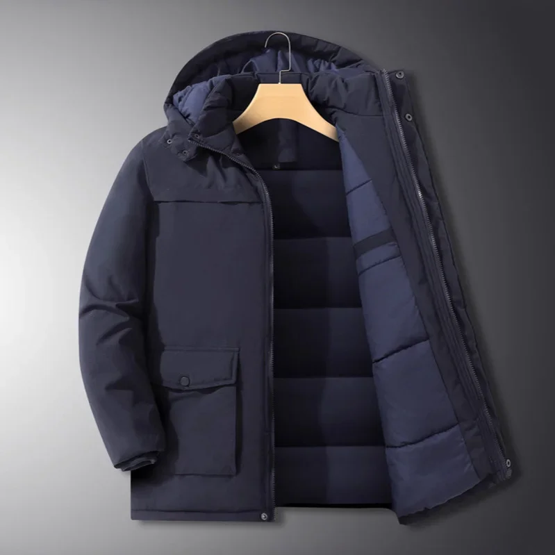 Winter Men Down Jacket New Thicken Cold-proof Windproof Male Outerwear Long Sleeve Pocket Business Casual Man Detachable Coat