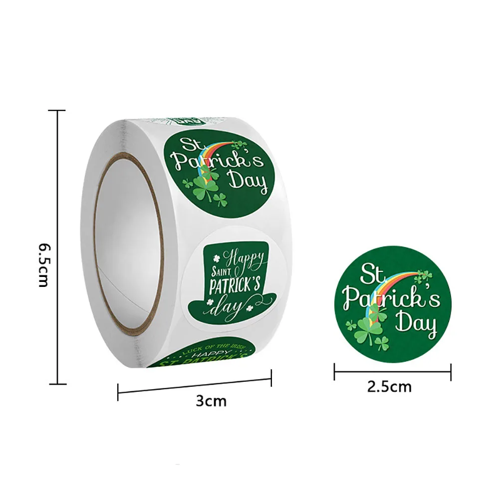120-500pcs Happy St. Patrick's Day Round Sticker Envelope Sealing Labels DIY Gift Decoration Decor Candy Bag Sticker