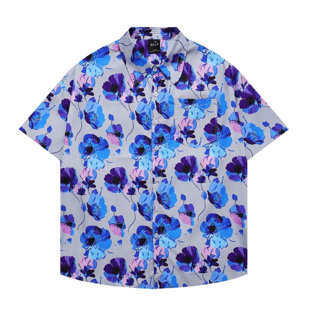 Camisas de praia havaianas retrô masculina, camisa estampada com flores Harajuku, streetwear Hip Hop, casual Aloha Fashion Button Tops, verão