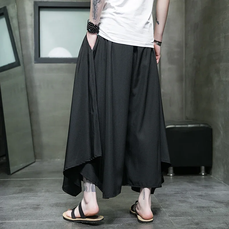 

2026 Spring Men Harajuku Streetwear Black Pants Man Chinese Style Pants Mens Wide Leg Kimono Pants Male Skirt Trousers Women 5Xl