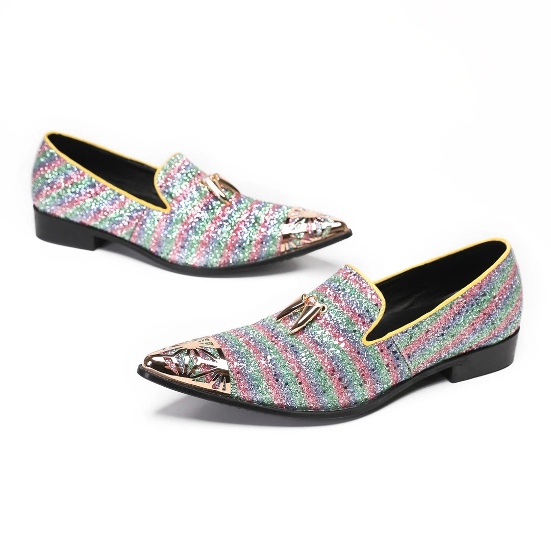 Fashion Pointed Toe Sequin Wedding Party Men Loafers Plus Size Club Slip on Male Flat Brogue Shoes Casual Business Dress Shoes