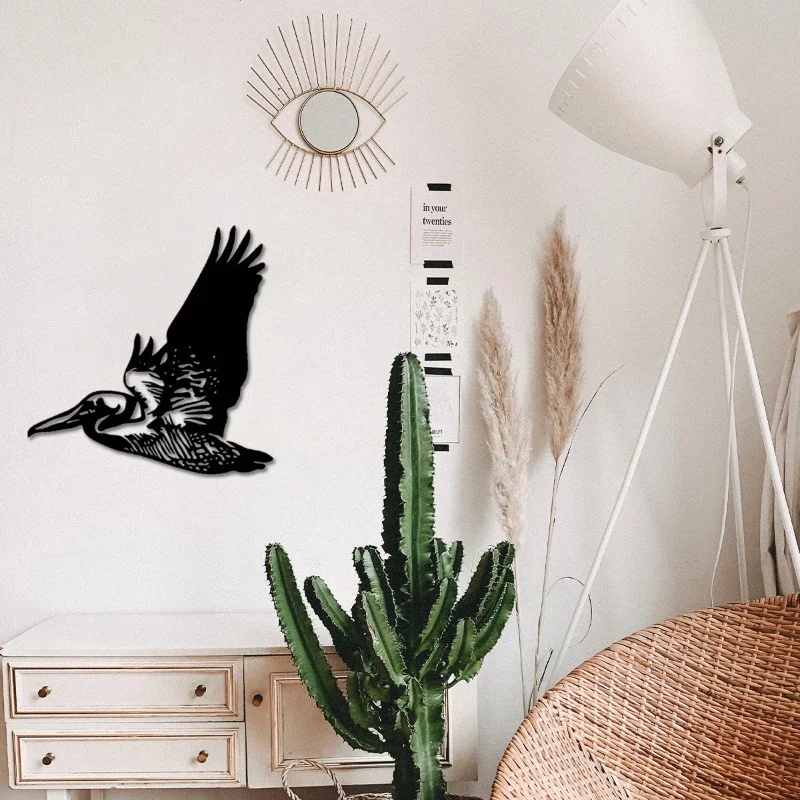 CIFBUY Wrought Iron Pelican Metal Wall Art, 3D Home Office Living Room Hanging Sculpture, Rustic Indoor Outdoor Decor