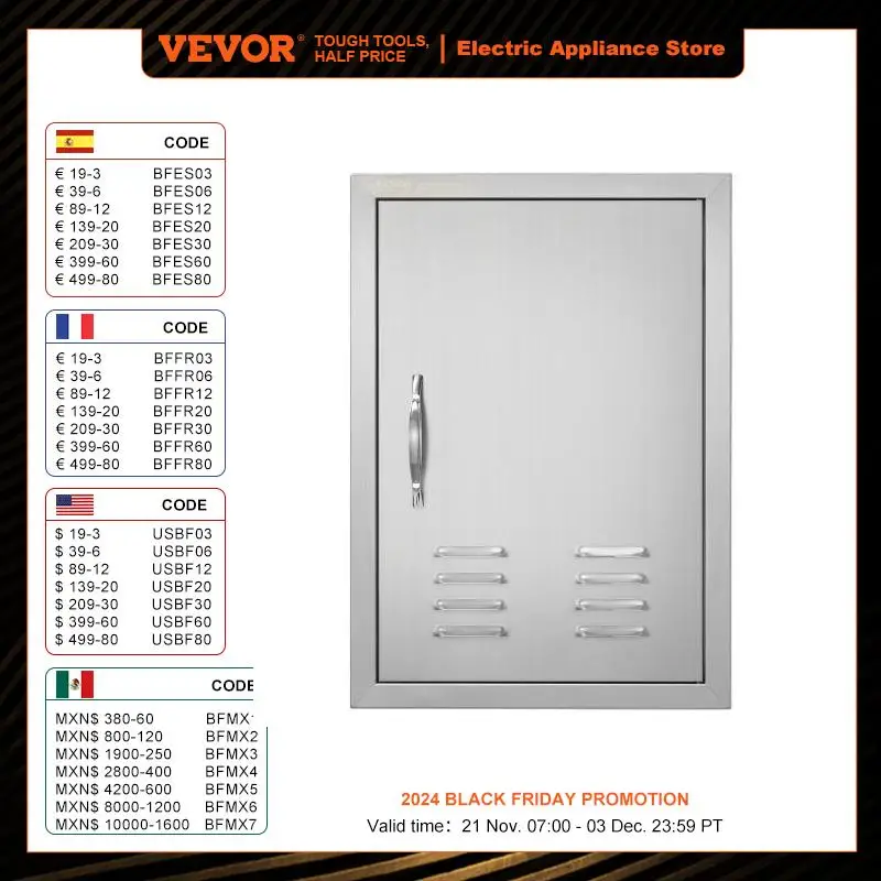 VEVOR 바베큐 액세스 문짝, 야외 주방 문짝 플러시 마운트 문짝, 환기구 및 후크 포함, 바베큐 아일랜드 그릴 스테이션, 외부 캐비닛