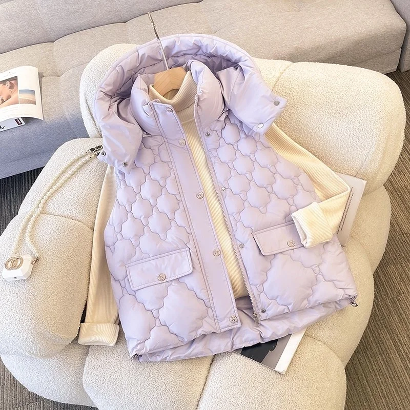 

Detachable Hat Down Cotton Vest Women's Coat Big Size Outerwear Autumn Winter Loose Sleeveless Waistcoat Korean Jacket w1172