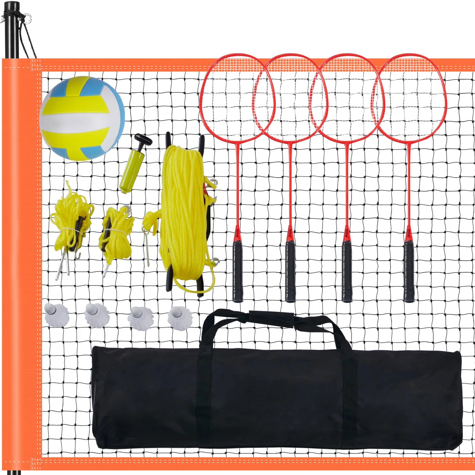 SucceBuy Outdoor Volleyball & Badminton Set Adjustable Steel Poles Professional Combo Set with Carrying Bag for Backyard Beach