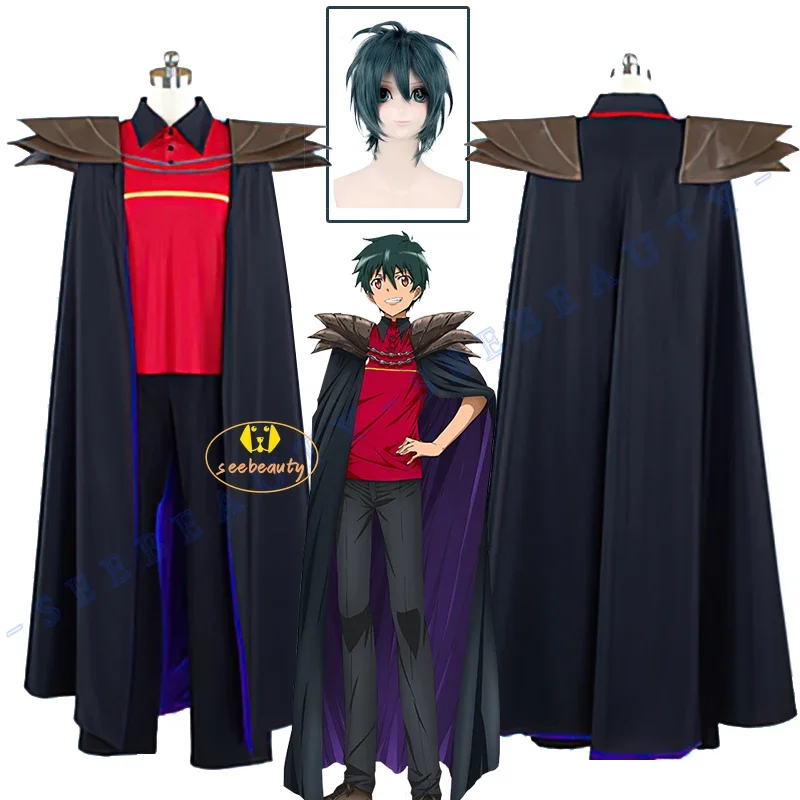 

Anime The Devil Is A Part-Timer! Season 2 Maou Sadao Cosplay Costume Wig MgRonald's Red Uniform Cloak Cap Set Satan Jacob Men