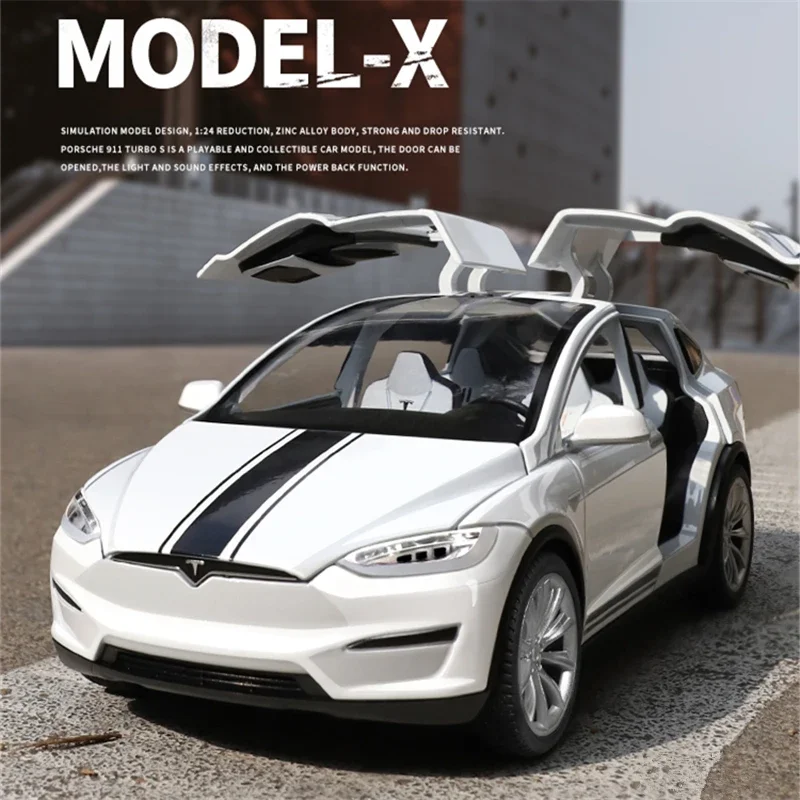 

1:24 Tesla Model X SUV Alloy Car Model Diecast Metal Vehicles Car Model Simulation Sound and Light Collection Childrens Toy Gift