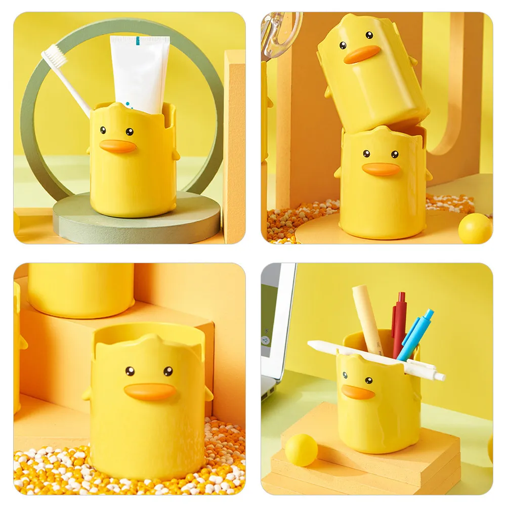 Cartoon Duck Pen Holder Non Slip Desktop Pencil Organizer Makeup Brush Holder Office Pen Storage Stationery Container