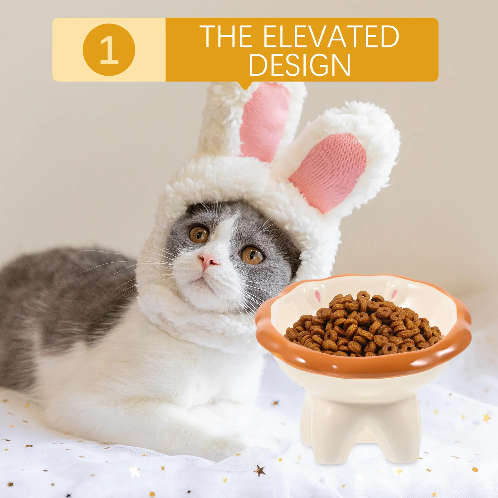 

Elevated Ceramic Cat Bowl Raised Food Water Container Nonslip Durable Easy Clean Flat Bottom Stable Stand Cute Design