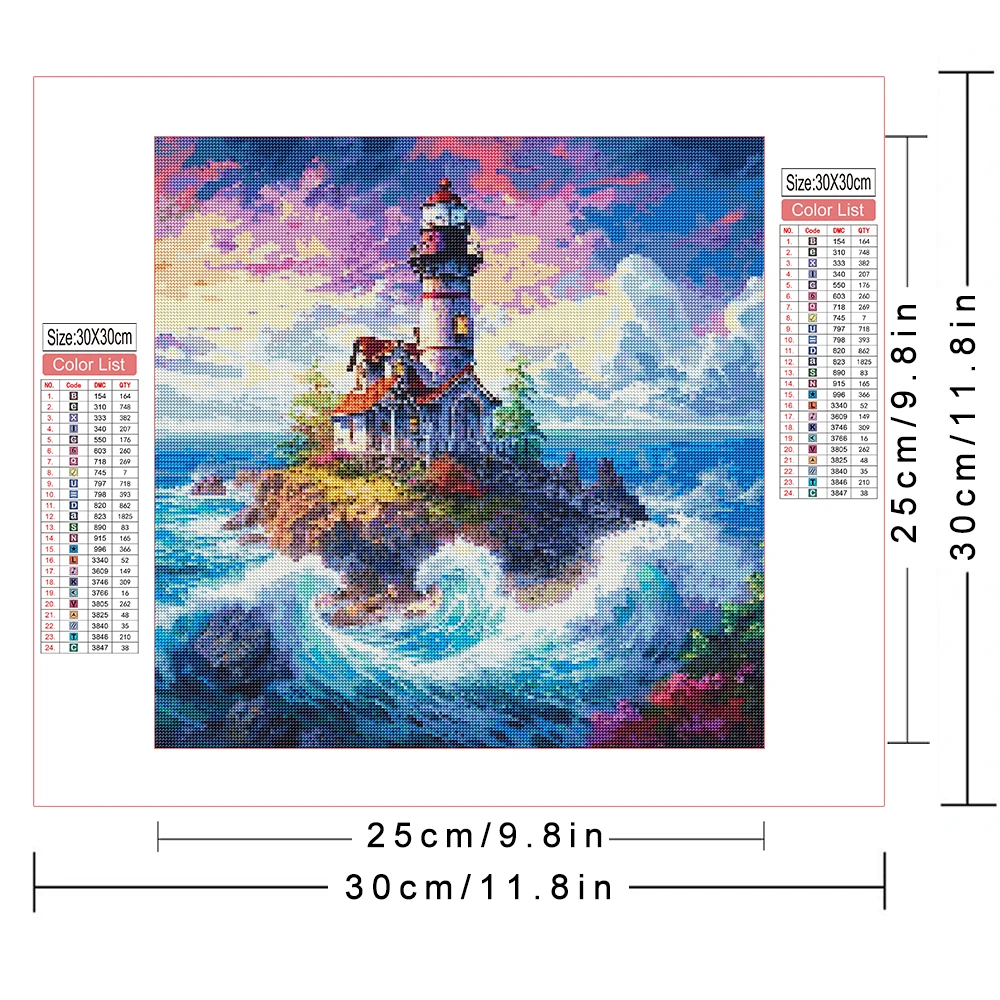 AZQSD Diamond Paintings House Landscape Cross Stitch Embroidery Sea Lighthouse Mosaic Wall Decor 5d Diy Art Needlework