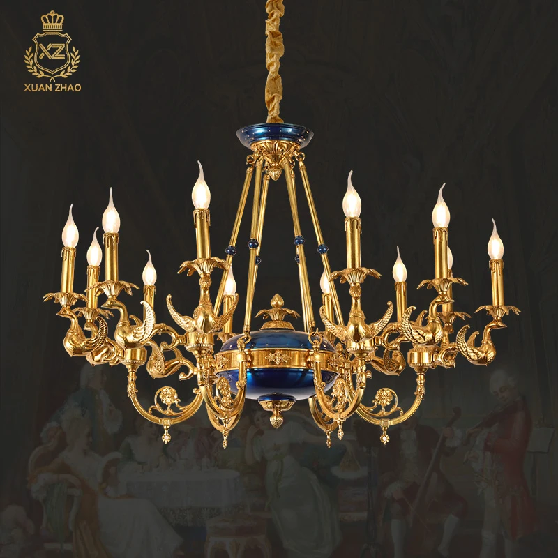 

XUANZHAO European Retro Decoration Candlestick Chandeliers French Exquisite Hand-Carved Brass Lights