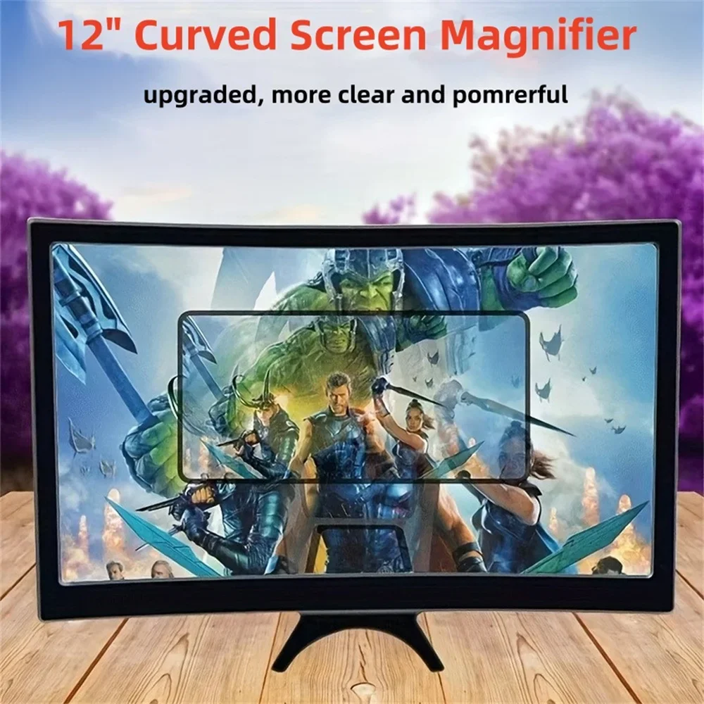 3D HD Magnifier 12 Inch Large Screen Amplifier Curved Screen Mobile Phone Screen Magnifier Smartphone Video Amplifier Holder