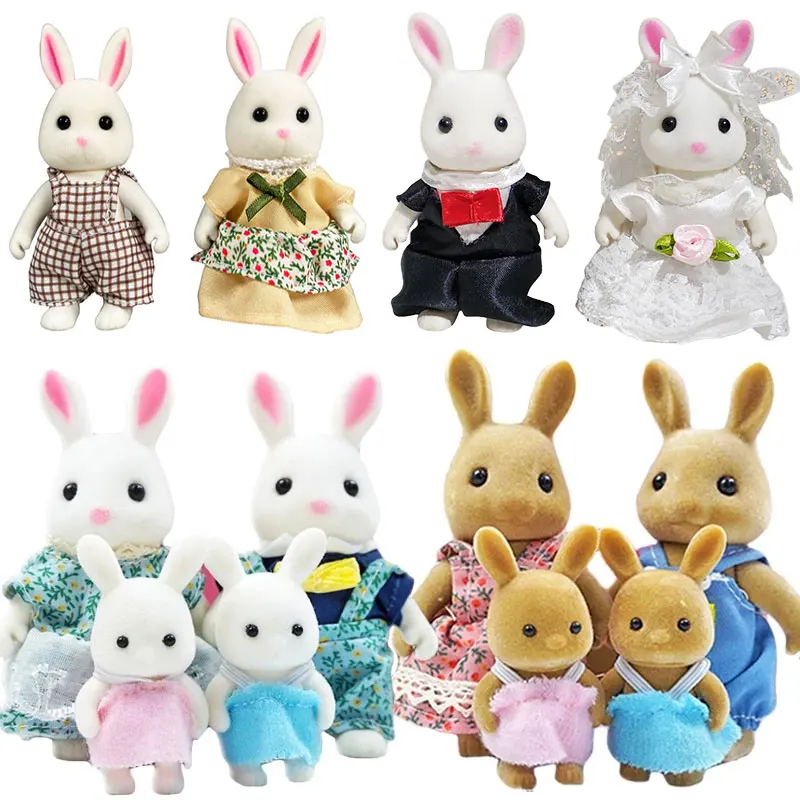 Simulation Forest Rabbit Family Doll Plush Toys Dollhouse Figures DIY Playset PlayHouse Kids Girl Birthday  Xmas Gifts