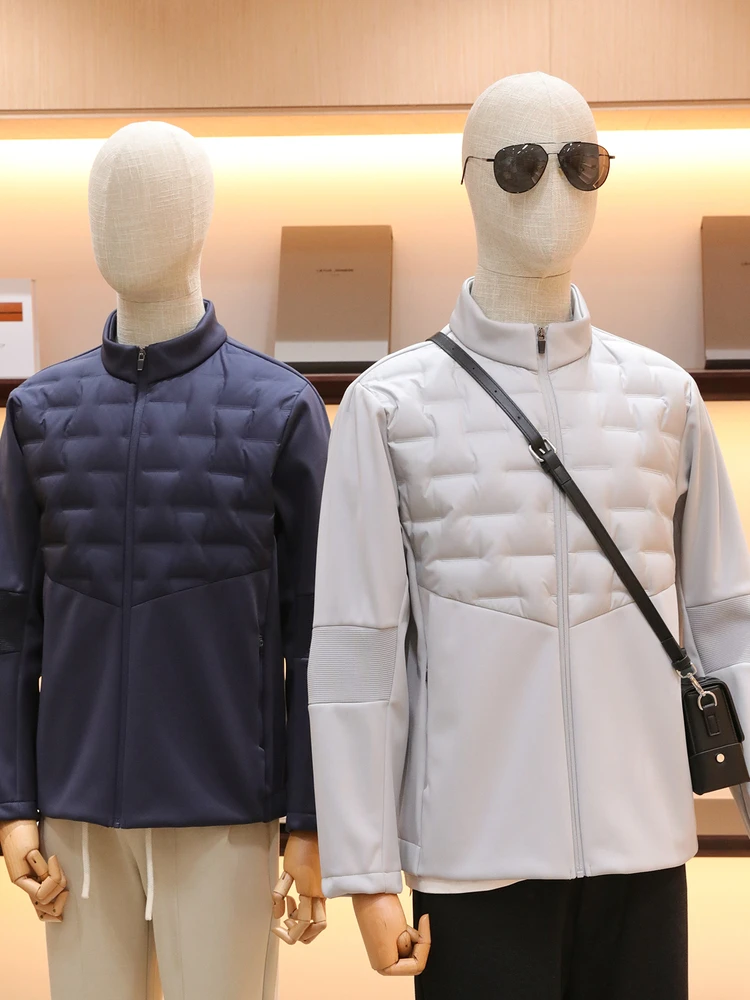 

High-End Knitted Casual Men's down Jaet Tee-Proof Stand Collar Outdoor Windproof Warm Polyester Fiber White Du down