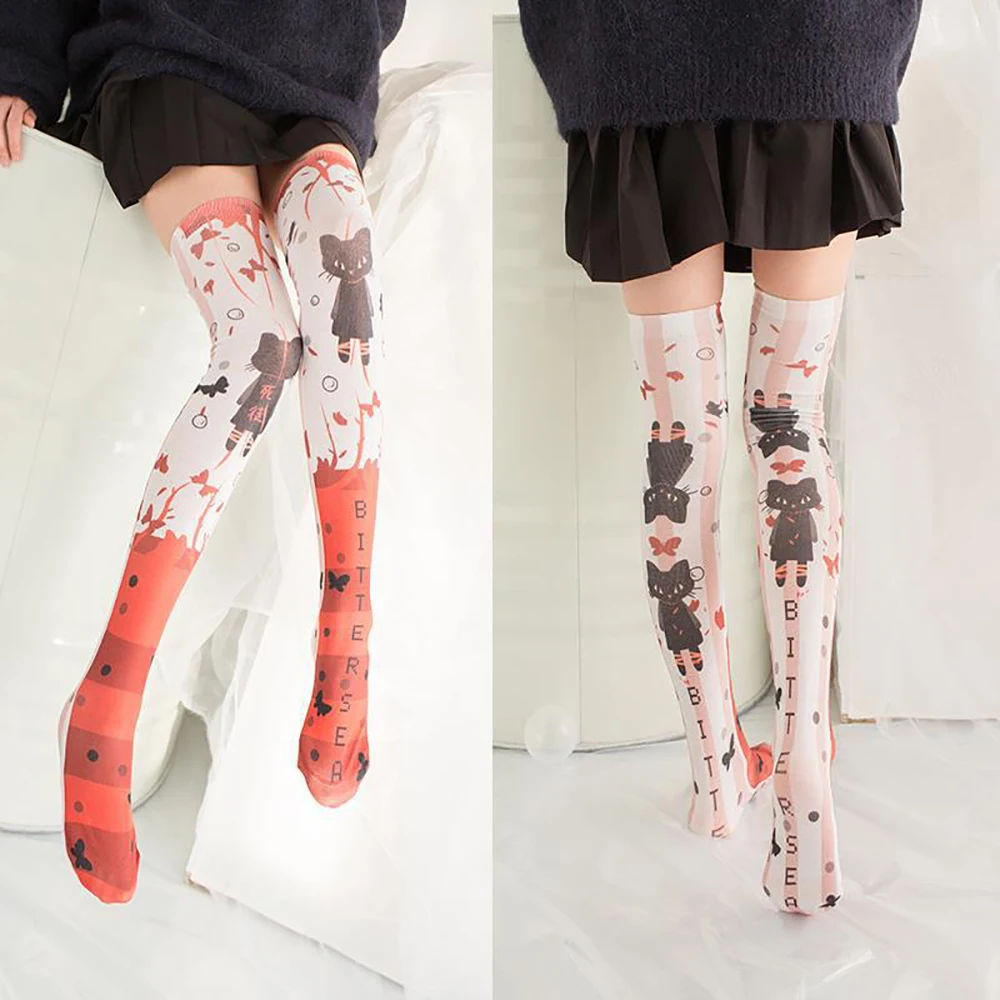 

2025 New Dark Anime Hospital Printed Women's Spring and Autumn Japanese Dark Lolita Knee Over Long Socks