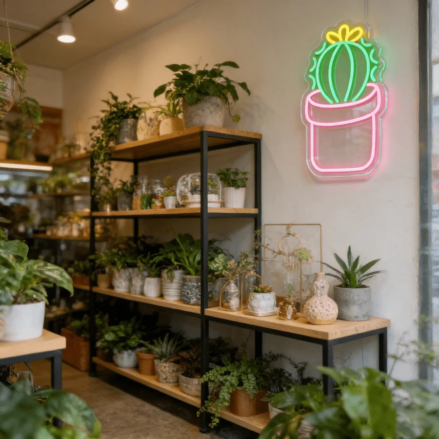 Cactus Plant Neon Sign for Home Decor USB Dimmable LED Wall Light for Flower Shop Cafe Indoor Garden Dorm Living Room Boho Decor