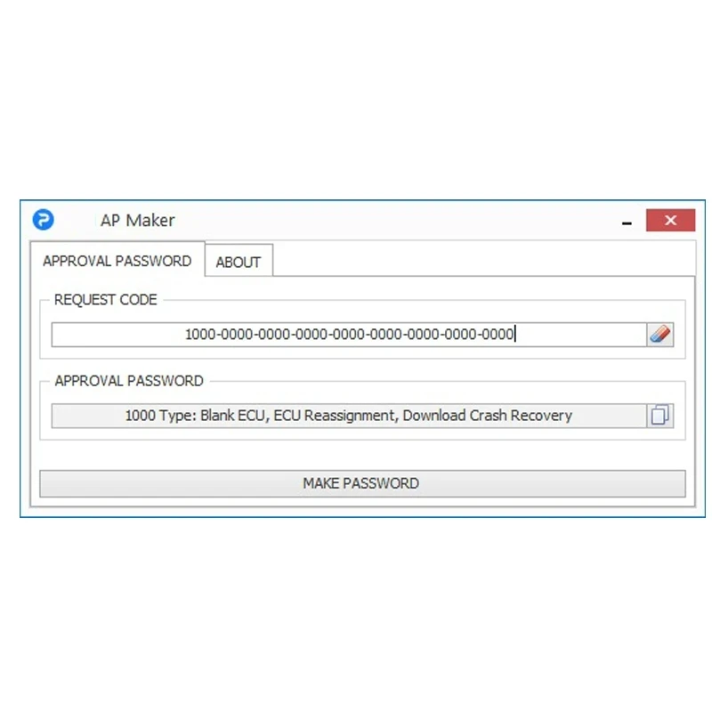 APPROVAL PASSWORD Maker 2.0 for Speed Limiter Values Engine Download Request Long passwords for 1100 1200 2000 Type TCU Serial